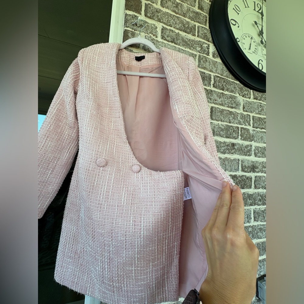 Revolve NBD Elegant Pink Tweed Women's Coat Dress - Picture 9 of 16